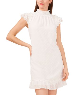 CeCe - Women's Mock Neck Flutter-Sleeve Clip-Dot Dress
