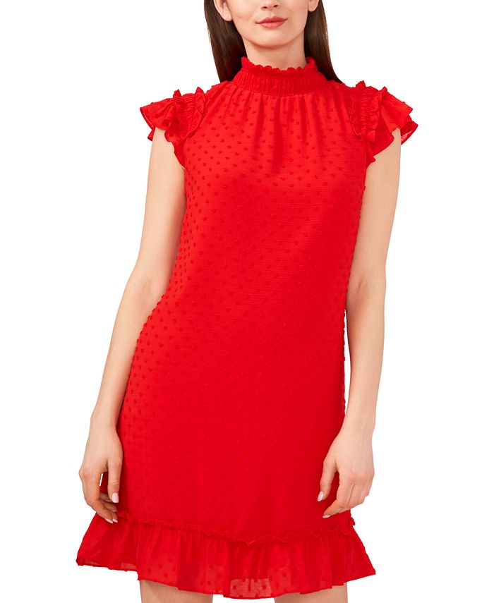 CeCe Women's Mock Neck FlutterSleeve ClipDot Dress Macy's