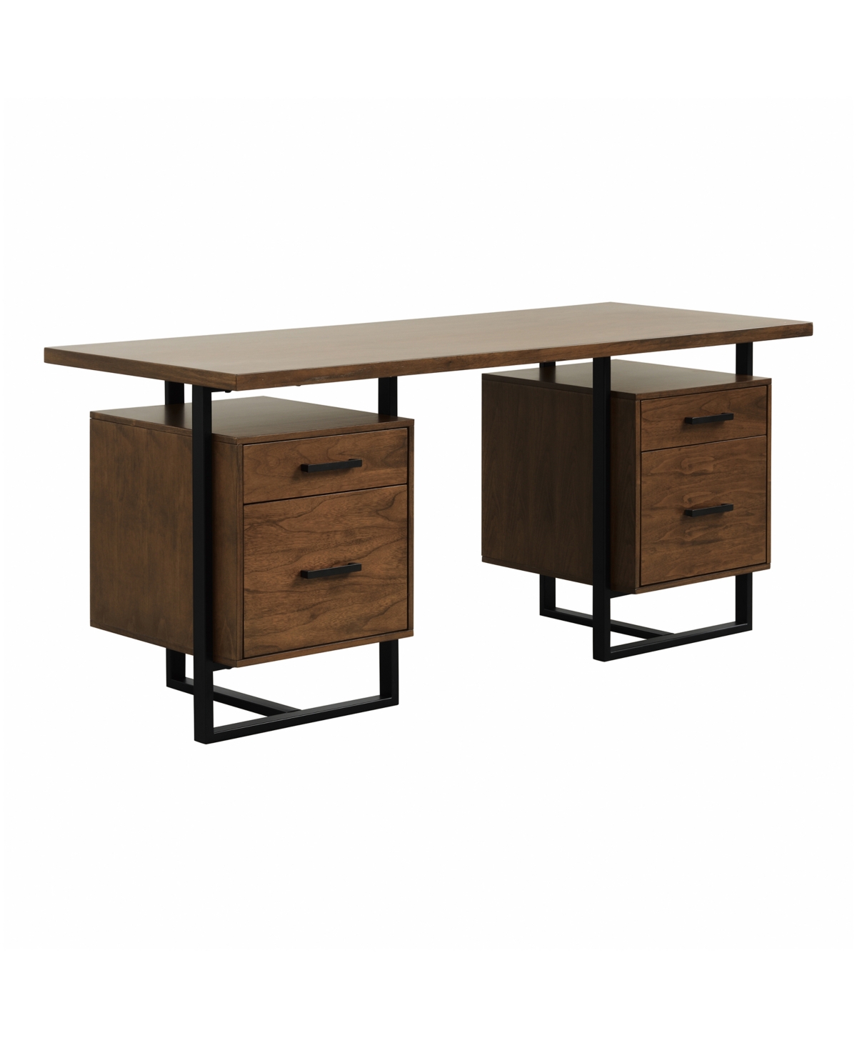 Furniture Helena Desk With 2 Cabinets In -tone Finish- Walnut And Rustic Black Me