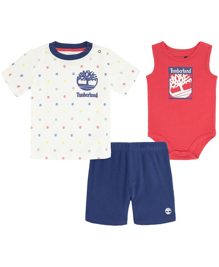 Timberland Baby Boy Logo Bodysuit, T Shirt and Shorts, 3 Piece Set - Macy's