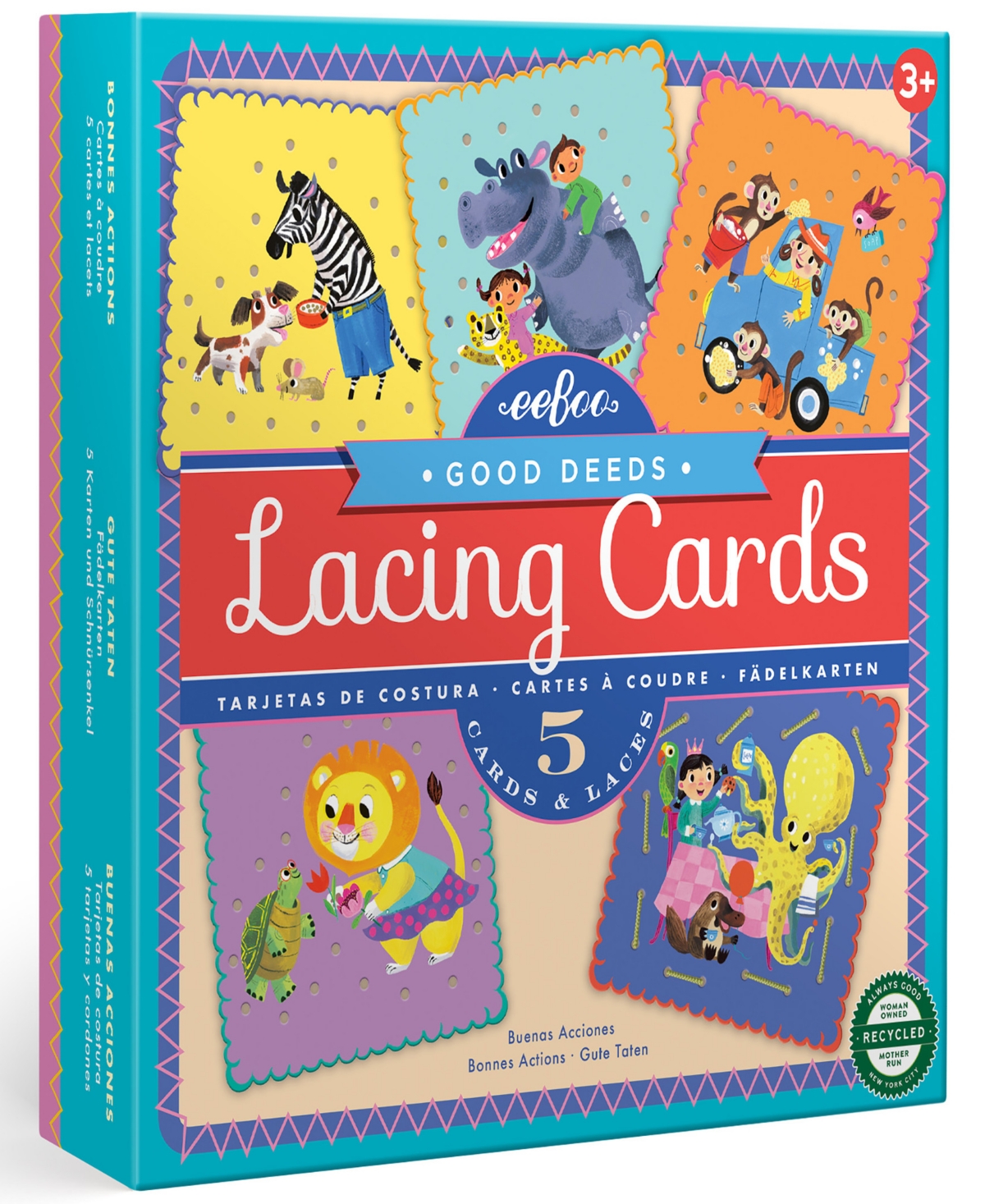 Eeboo Good Deeds Lacing Cards, Set Of 5 Cards, Ages 5 Years And Up In Multi