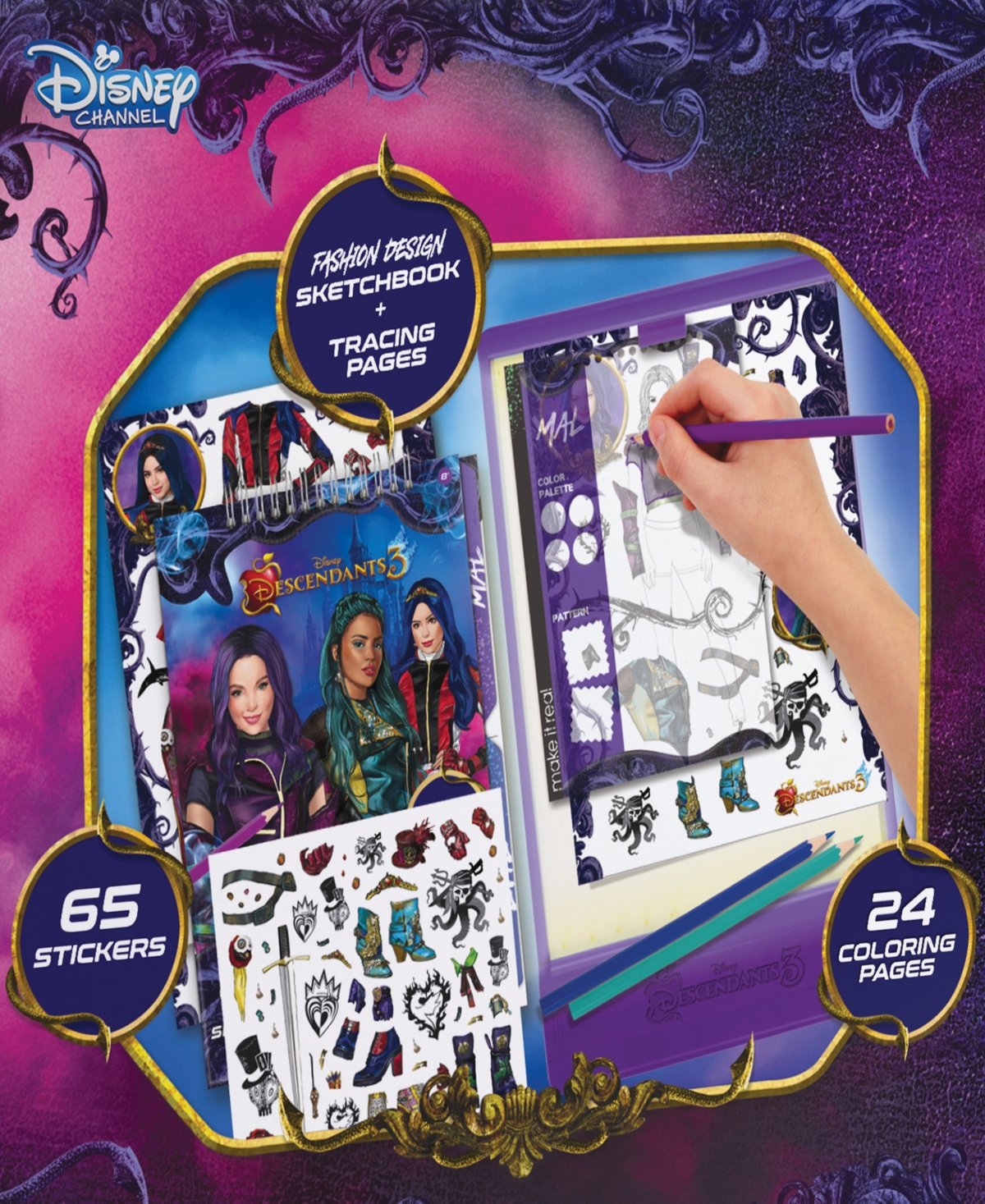 Shop Disney Descendants 3 Fashion Design Tracing Light Table 9 Piece Set, Make It Real, Sketchbook, Stickers, Stickers Traci In Multi