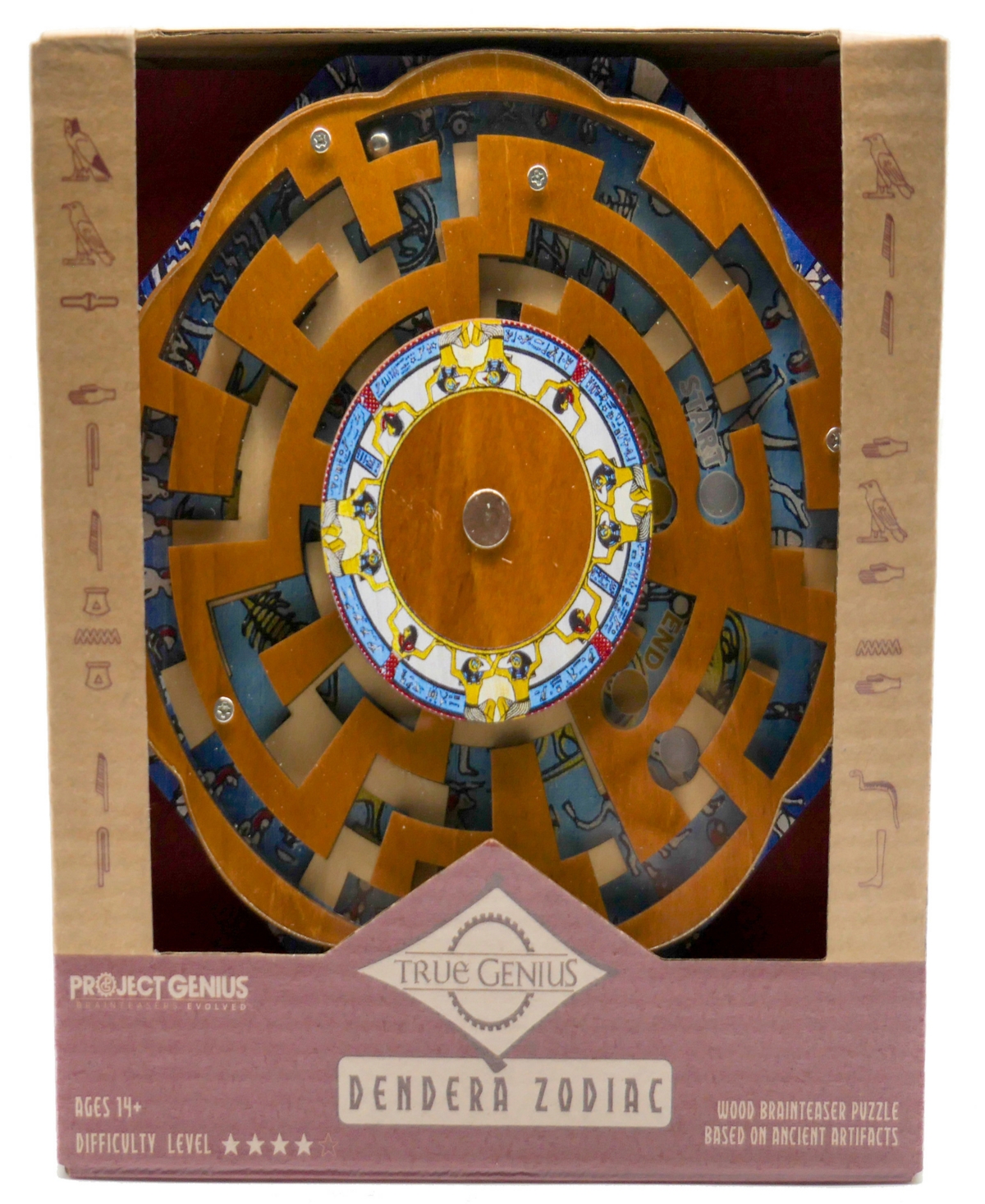 Project Genius Dendera Zodiac Wooden Puzzle Based On The Ancient Night Sky, Medium Difficultly, Twist The Maze To O In Multi