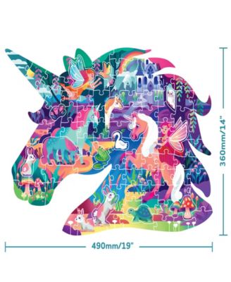 100-Piece Jigsaw Puzzle Magical Unicorn Forest Shiny Shaped Puzzle Coloring Book 19.3" x 14.2" Fantasy Themed Jigsaw Unicorns And Fairies, Coloring Books, Kids Art And Craft Set