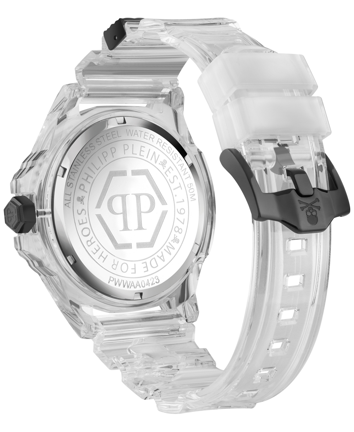 Shop Philipp Plein Men's The $kull Transparent Silicone Strap Watch 45mm