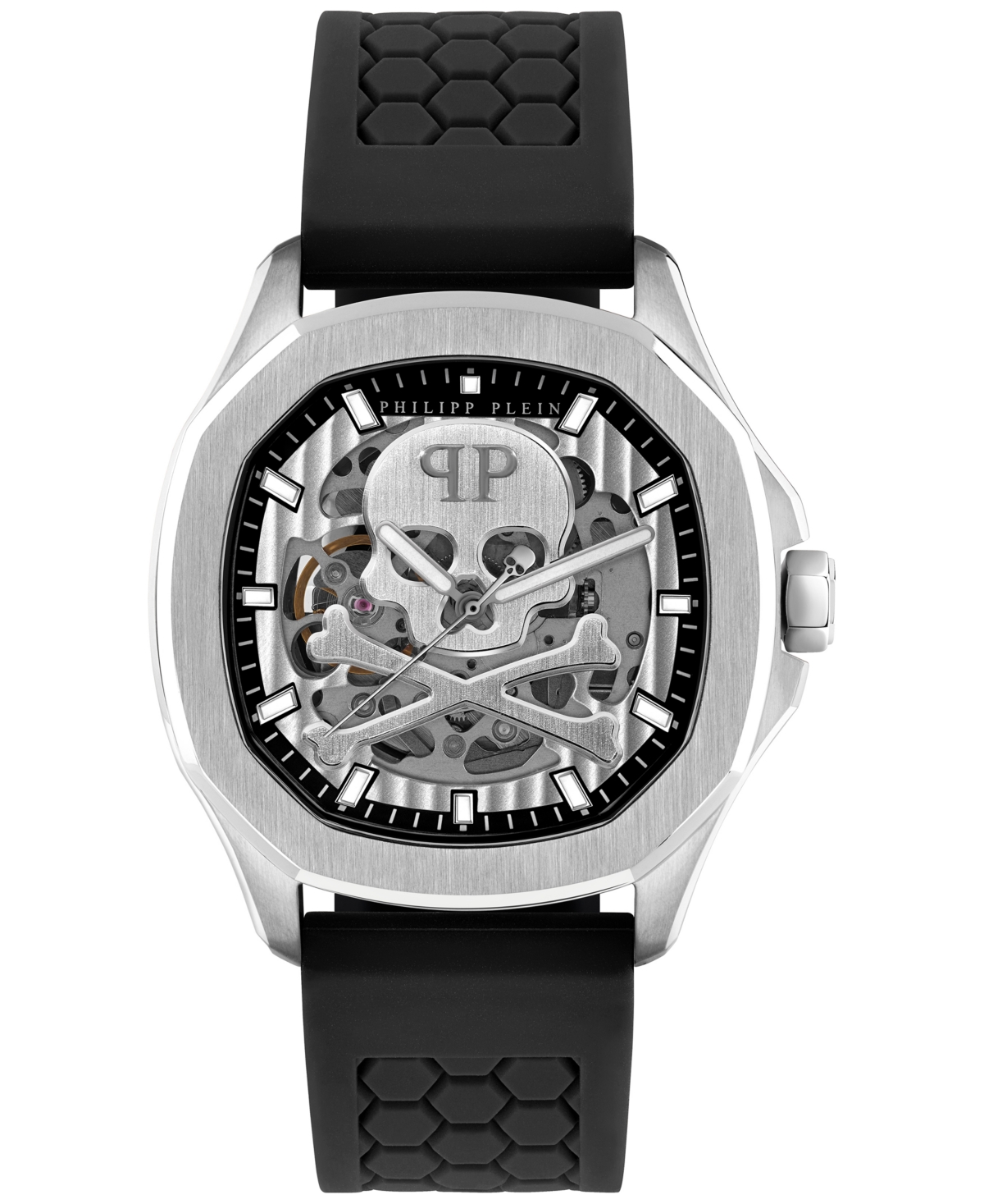 Shop Philipp Plein Men's Automatic Skeleton Spectre Black Silicone Strap Watch 42mm In Stainless Steel