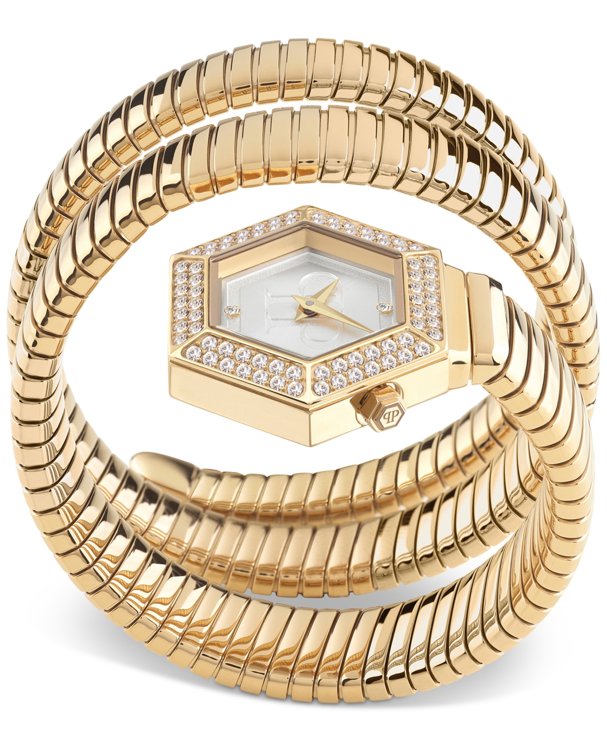 Shop Philipp Plein Women's Snake Hexagon Gold Ion-plated Coil Bracelet 24mm In Ip Yellow Gold