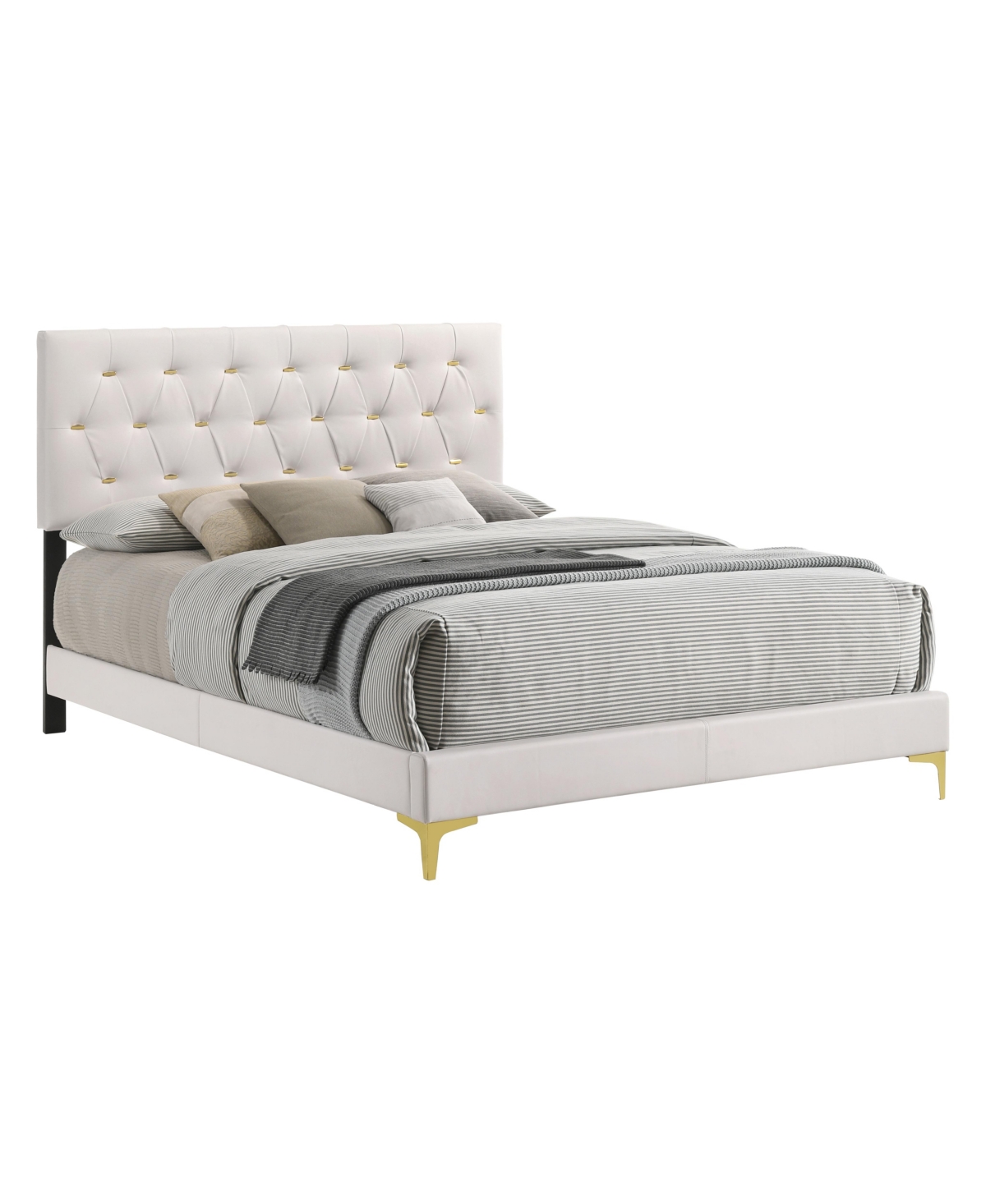 Coaster Home Furnishings Kendall 49.25" Asian Hardwood Tufted Upholstered Panel Queen Bed In White