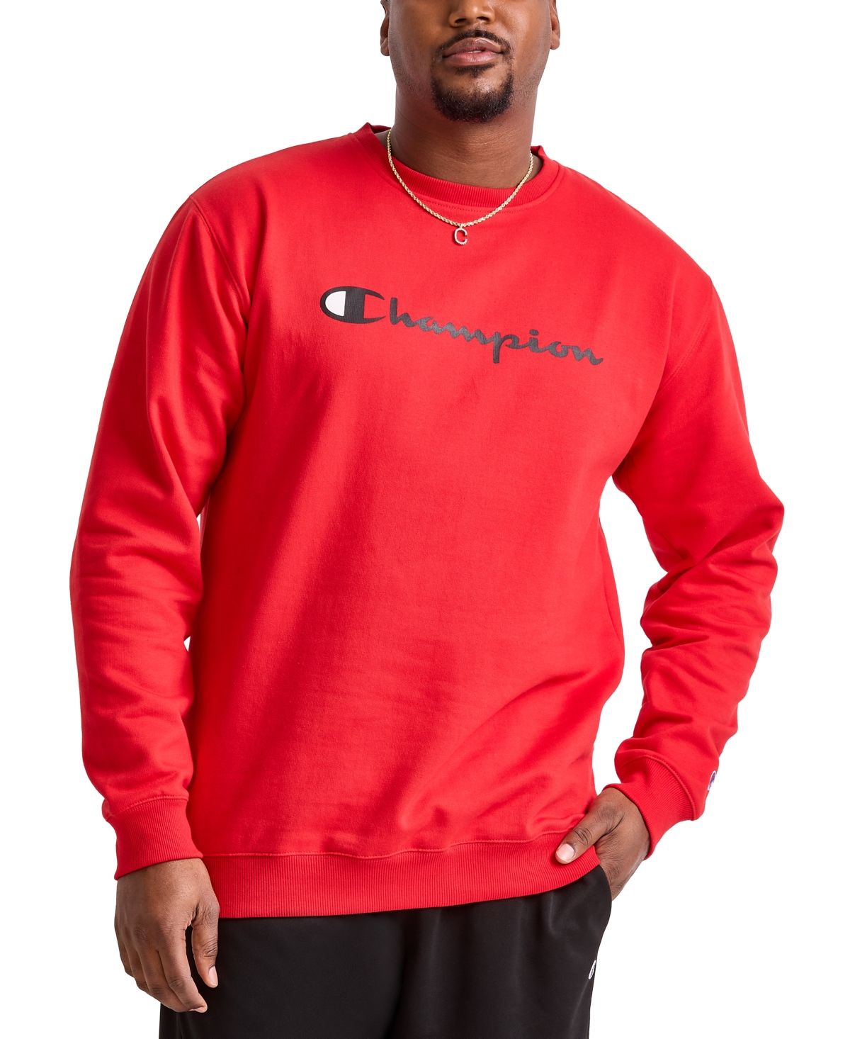 Champion Men's Big & Tall Powerblend Logo Graphic Fleece Sweatshirt In Scarlet