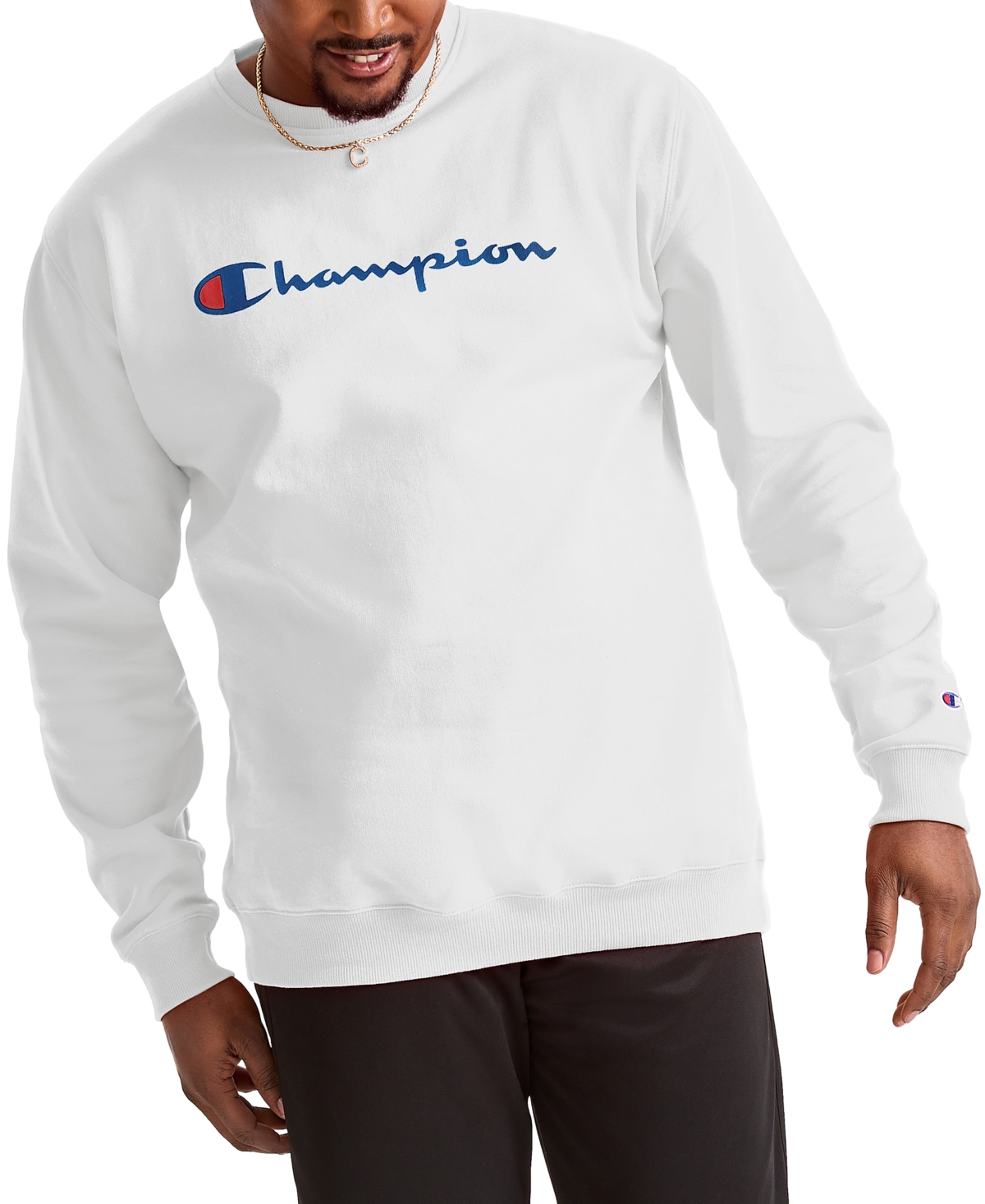 Shop Champion Men's Big & Tall Powerblend Logo Graphic Fleece Sweatshirt In White