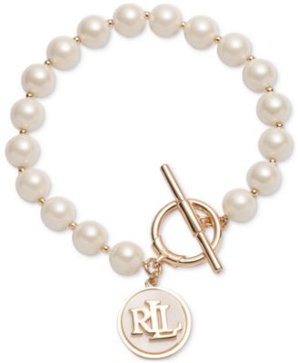 Lauren Ralph Lauren Gold-Tone Logo Charm Imitation Pearl