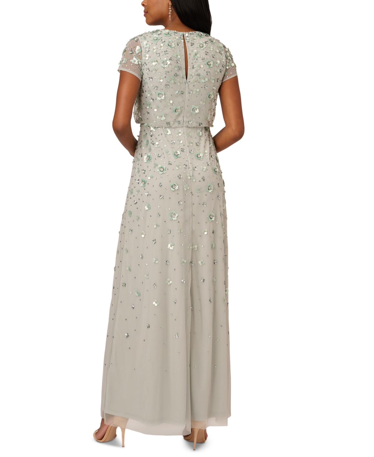 Shop Adrianna Papell Petite 3d Embellished Blouson Gown In Stone