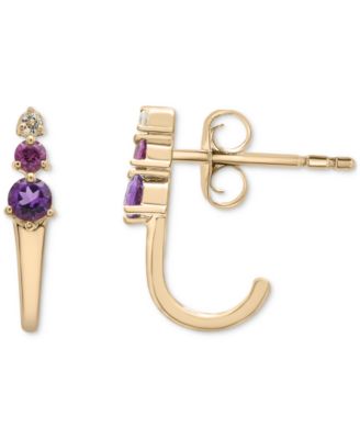 Macy's - Amethyst (1/4 ct. t.w.), Rhodolite (1/8 ct. t.w.) & White Topaz (1/10 ct. t.w.) Curved Drop Earrings in 14k Gold-Plated Sterling Silver (Also in Blue & Sky Blue Topaz)