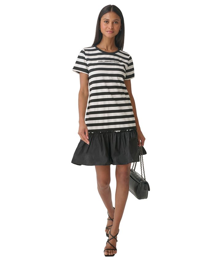 Karl Lagerfeld Paris Striped Logo T-Shirt Dress on SALE