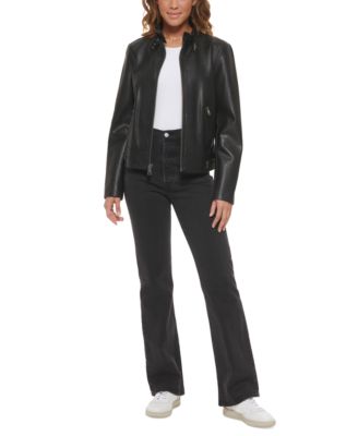 Women's Faux Leather Latch Collar Racer Jacket