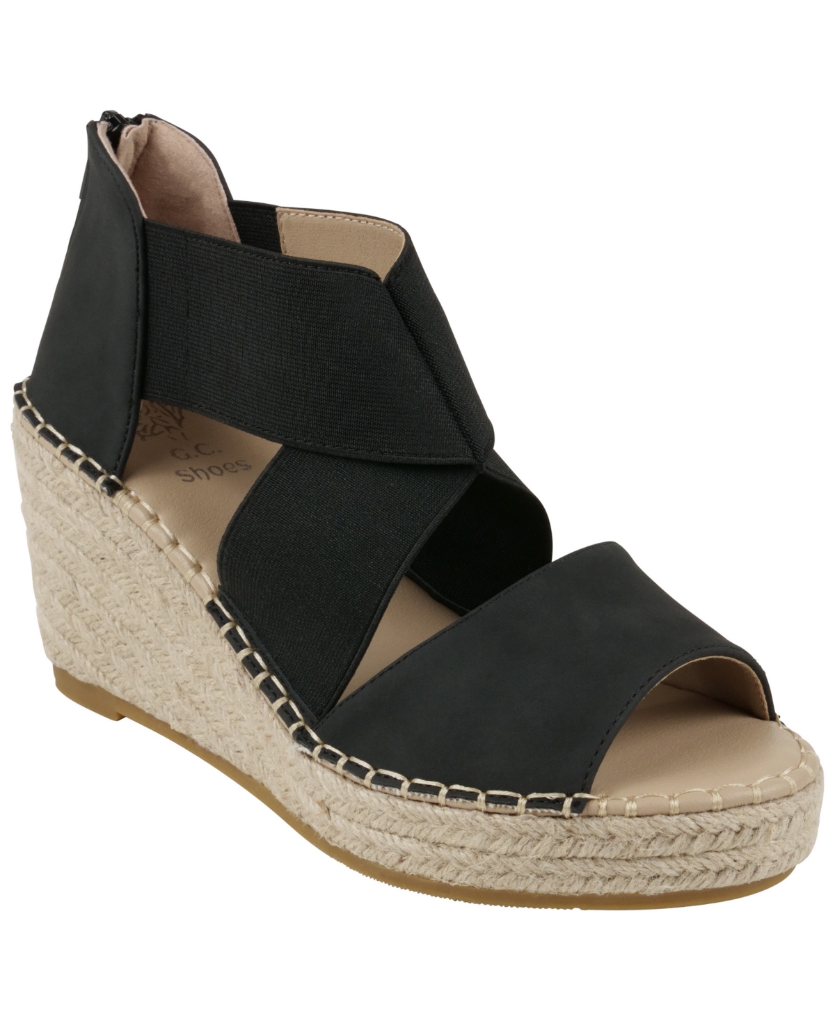 Gc Shoes Women's Tia Strappy Espadrille Wedge Sandals In Black
