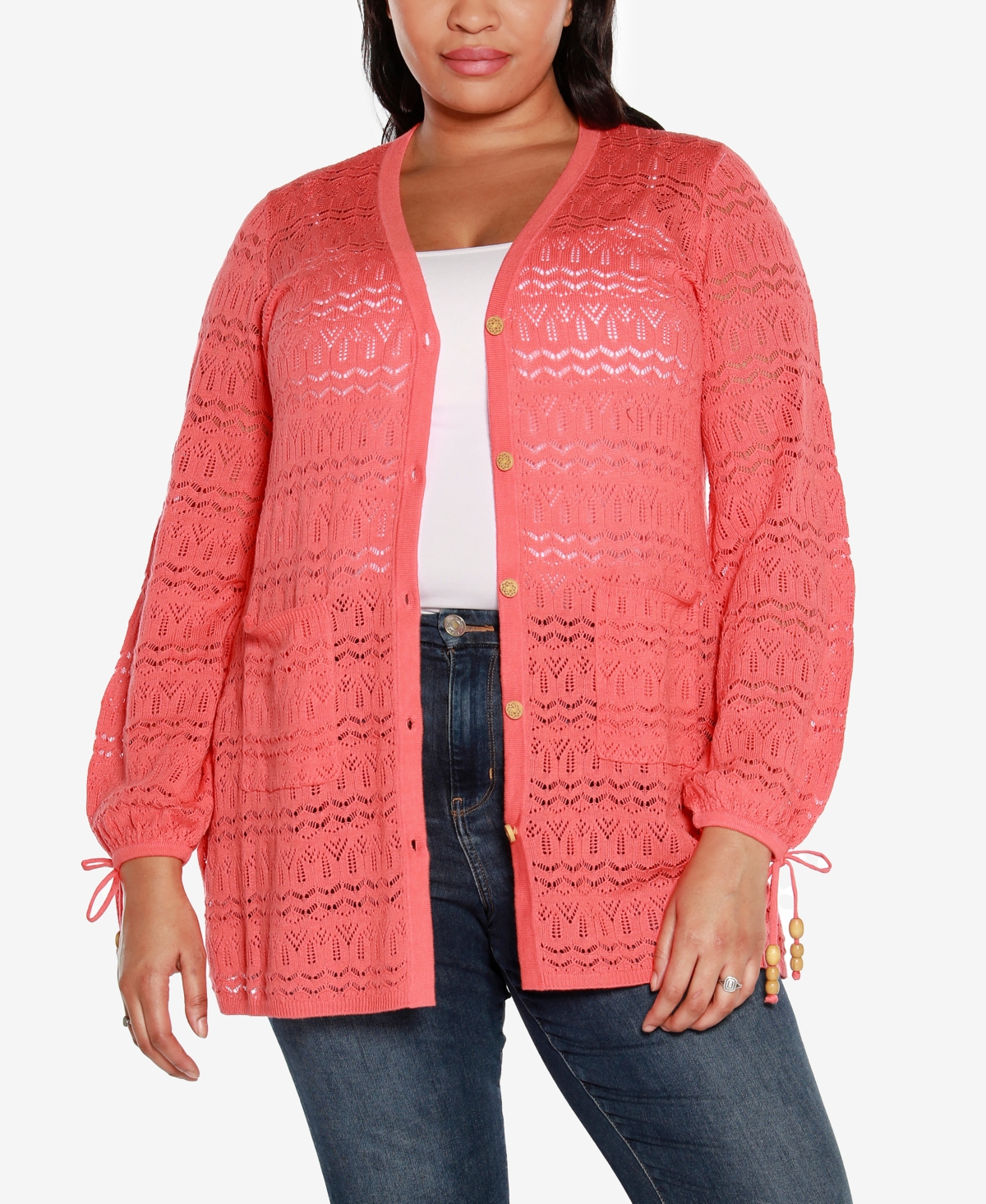 Belldini Black Label Petite Size Long Sleeve Duster Sweater In Coral | ModeSens