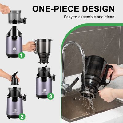 Slow Masticating Cold Press Juicer, Extra-Wide 5.1" Feed Chute, 250W High-Yield Juicer with 1 FREE Extra Auger