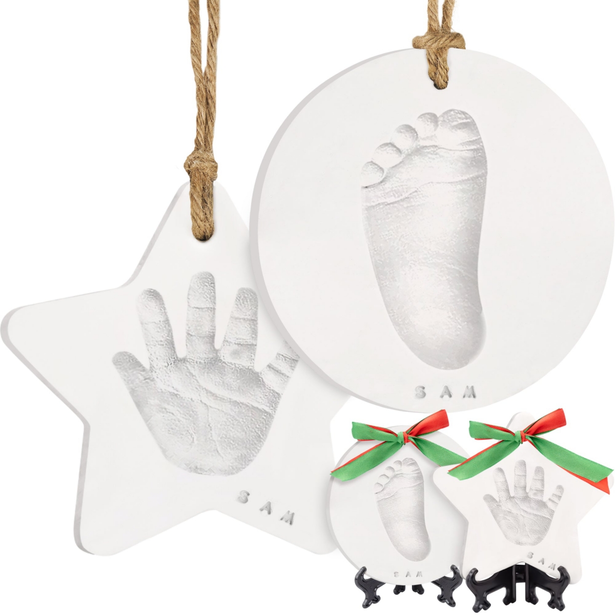 Keababies 2pk Baby Hand And Footprint Ornament Kit, Personalized All-in-1 Baby Foot Print Kit For Newborn, Bab In White
