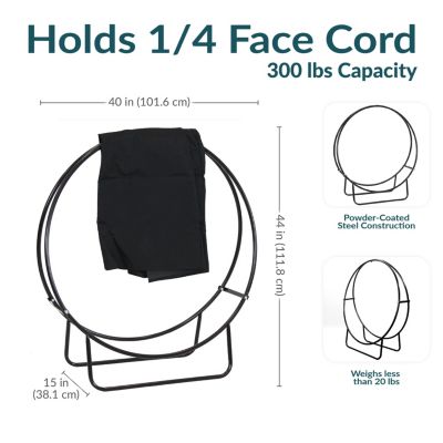 Outdoor Heavy-Duty Steel Firewood Log Hoop Storage Rack with Weather-Resistant PVC Log Hoop Cover