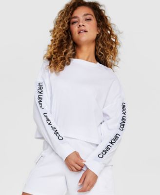 Calvin Klein - Women's Cotton Logo-Sleeve Sweatshirt