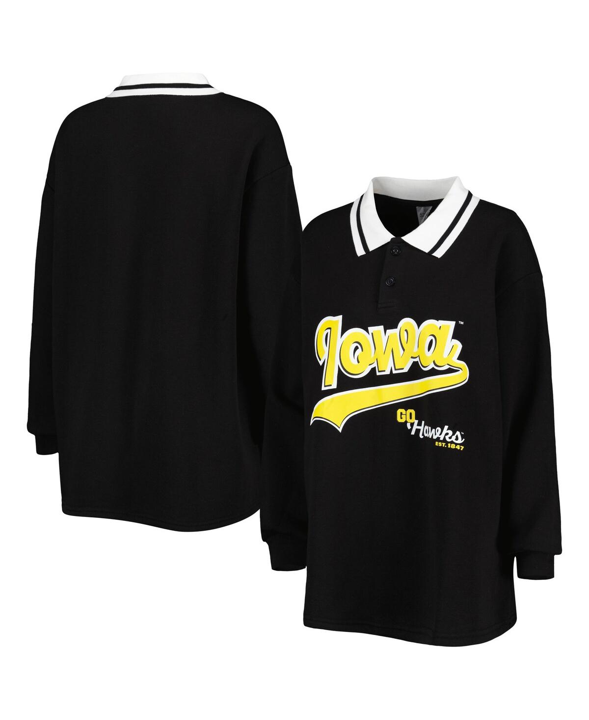 Women's Gameday Couture Black Iowa Hawkeyes Happy Hour Long Sleeve Polo Shirt - Black