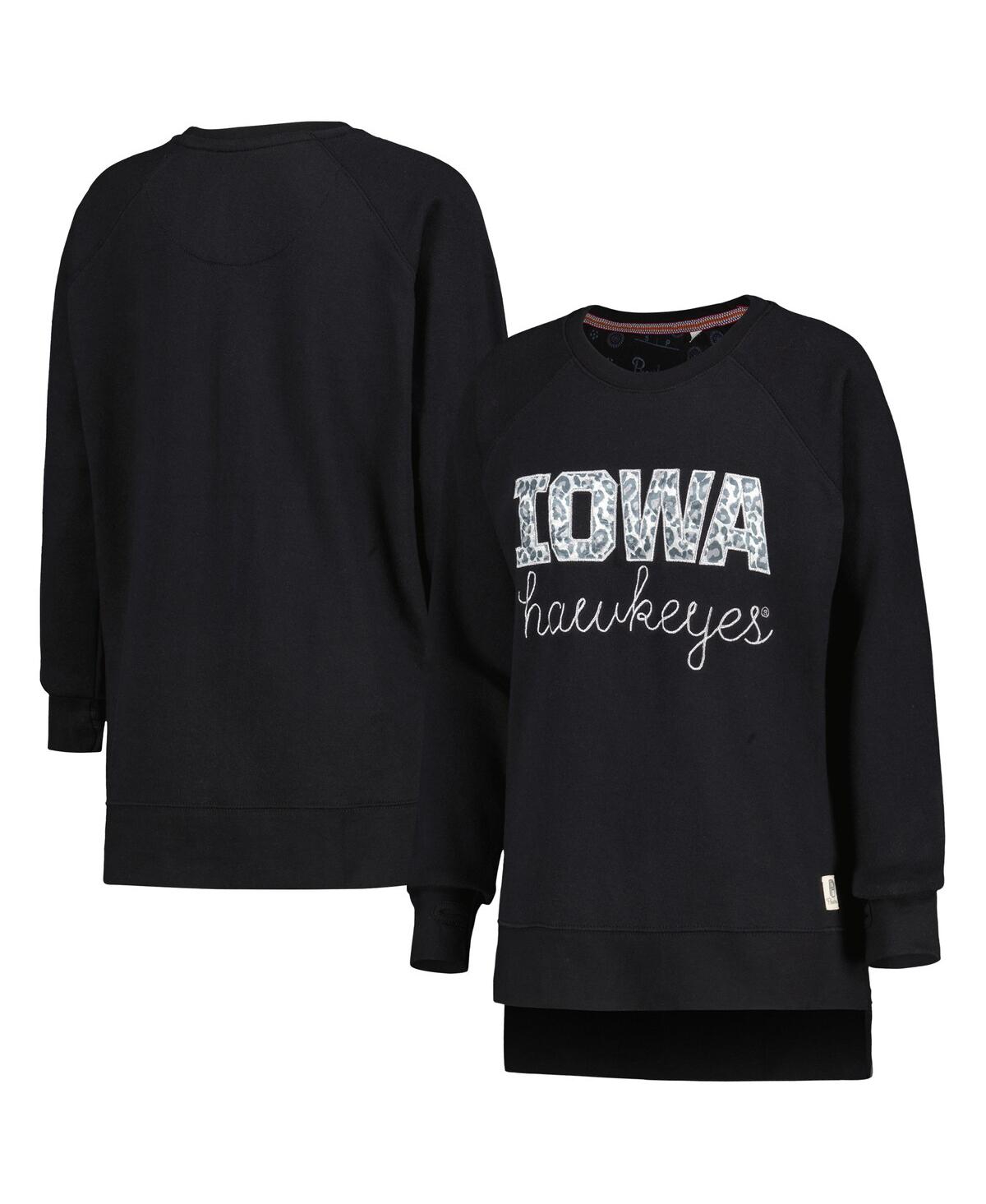 Shop Pressbox Women's  Black Iowa Hawkeyes Steamboat Animal Print Raglan Pullover Sweatshirt