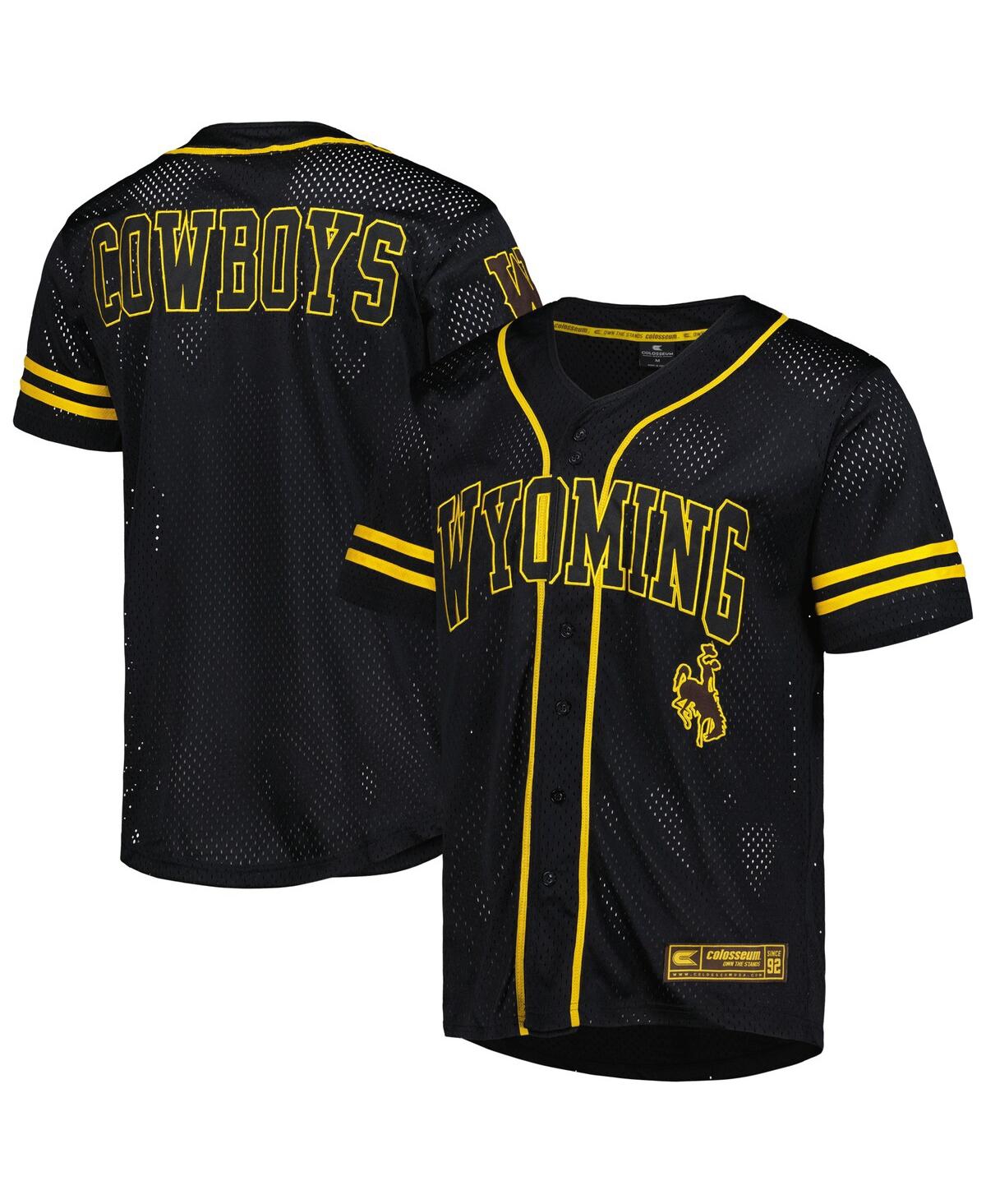 Men's Colosseum Black Wyoming Cowboys Free Spirited Mesh Button-Up Baseball Jersey - Black