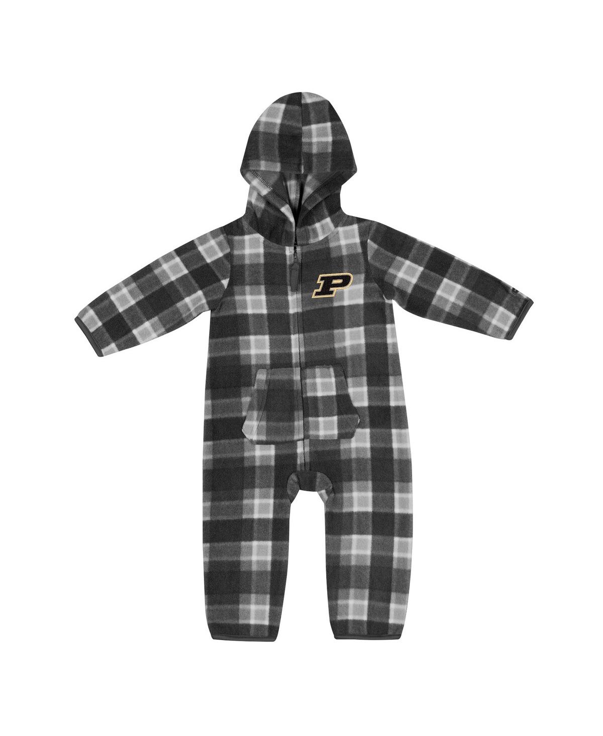 COLOSSEUM INFANT BOYS AND GIRLS COLOSSEUM BLACK, GRAY PURDUE BOILERMAKERS FARAYS PLAID FULL-ZIP HOODIE JUMPER