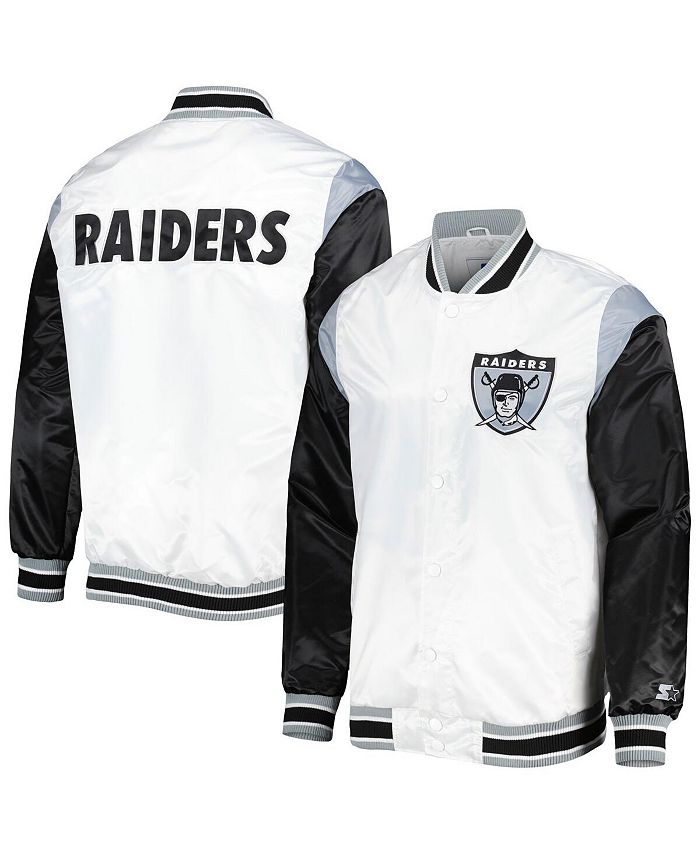 Men's Starter Black Las Vegas Raiders Locker Room Satin Varsity Full-Snap Jacket Size: Medium