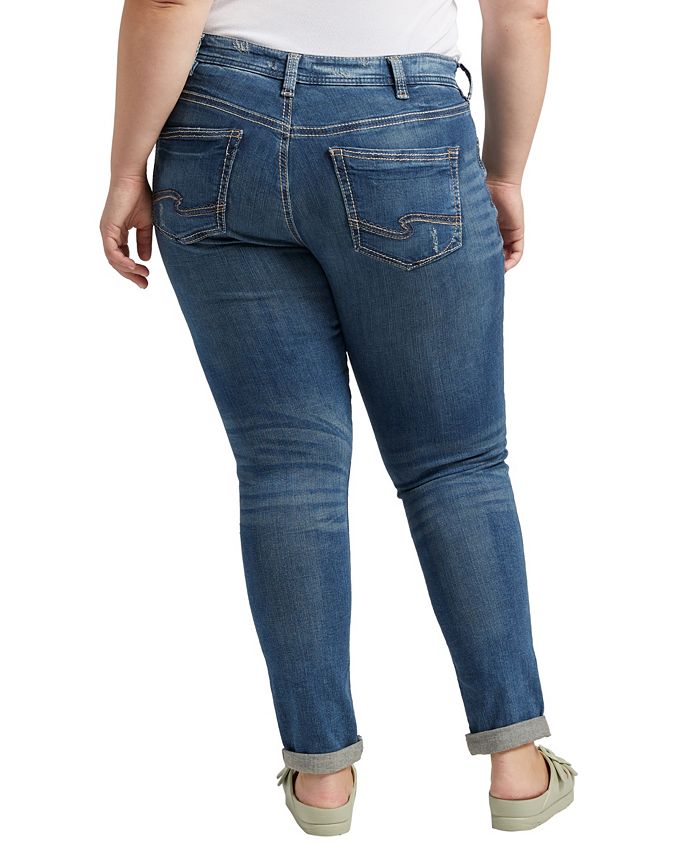 Silver Jeans Co. Plus Size Indigo Wash Ripped Girlfriend Jeans - Macy's