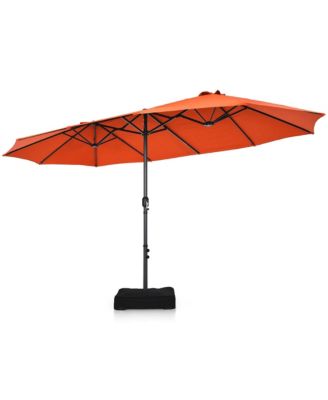 15FT Double-Sided Twin Patio Umbrella Sun Shade Outdoor Crank Market Base