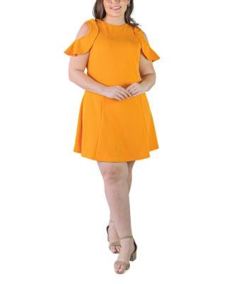 Plus Size Ruffle Cold Shoulder A Line Dress