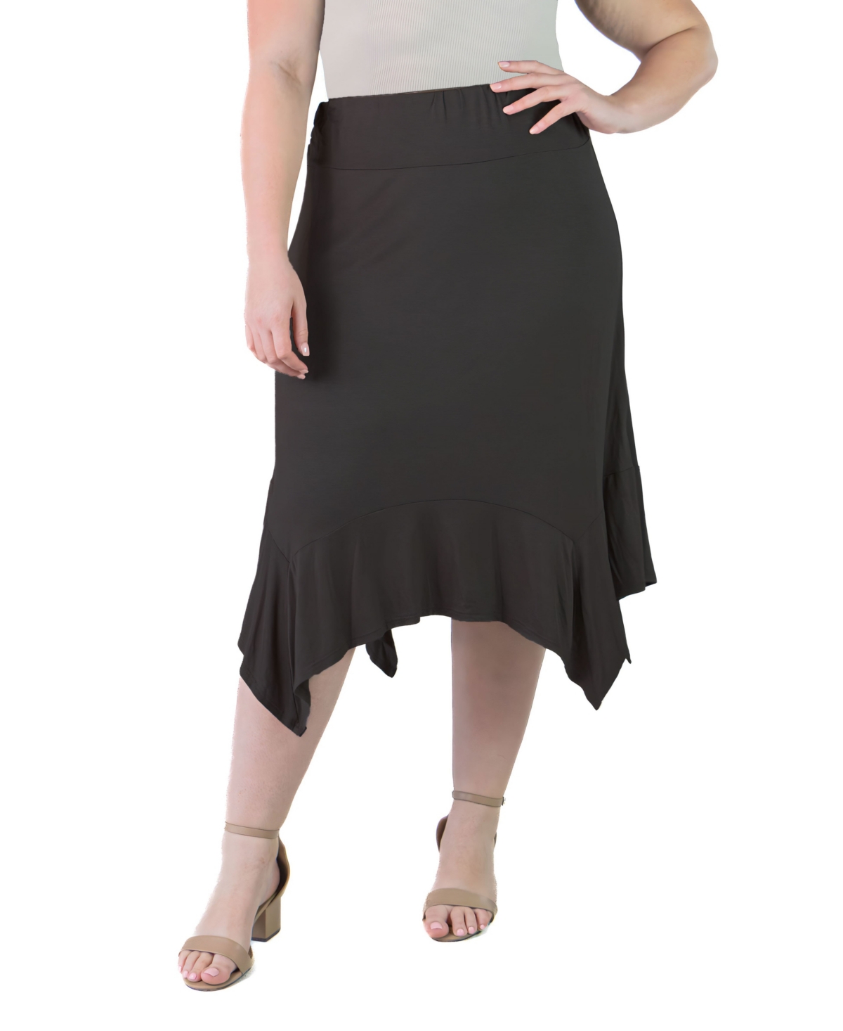 24seven Comfort Apparel Plus Size Knee Length Elastic Waist Skirt In Black