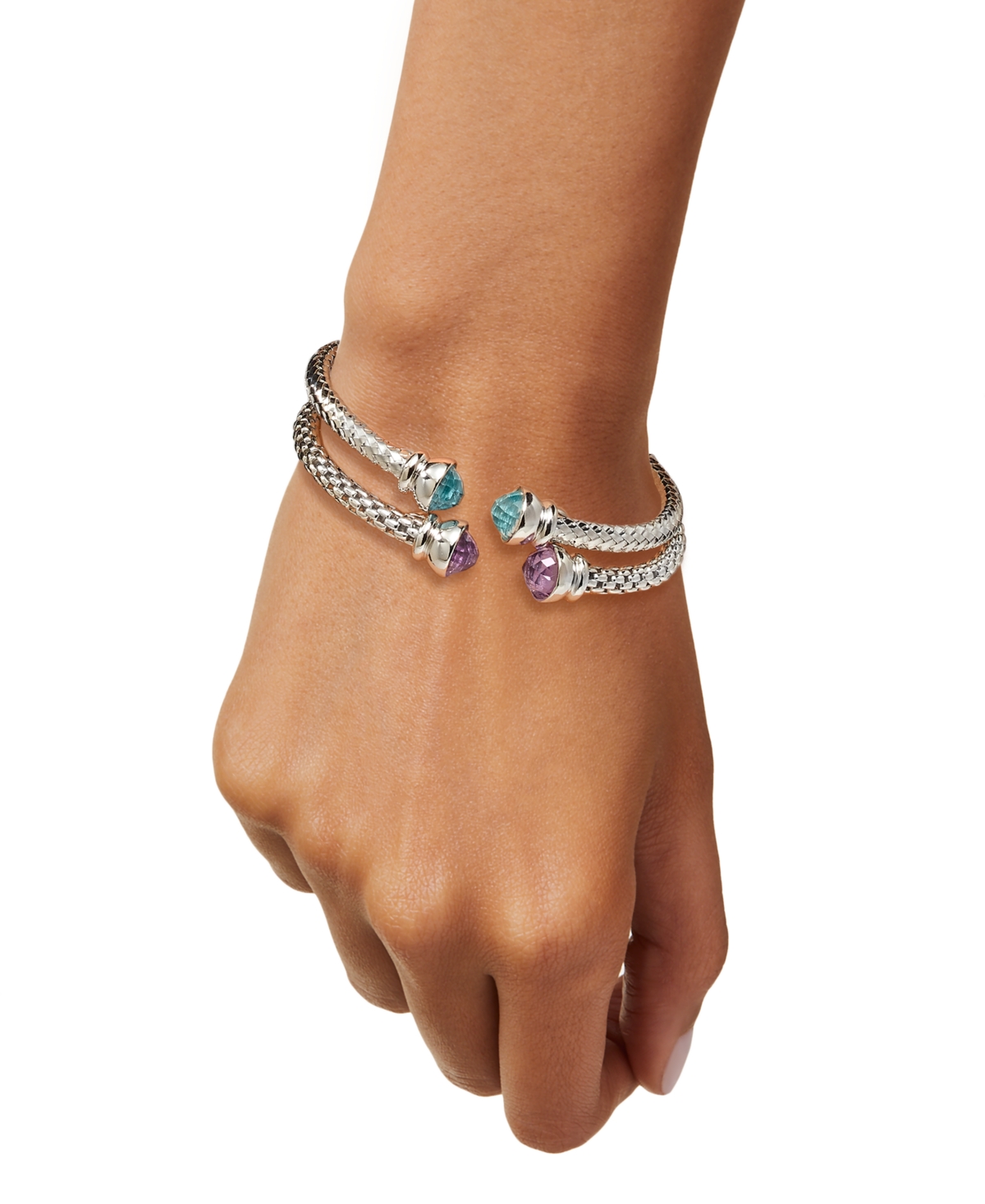 2-Pc. Set Sky Blue Topaz (4-7/8 ct. t.w.) & Amethyst (4 ct. t.w.) Weave Style Cuff Bracelets - Sterling Silver