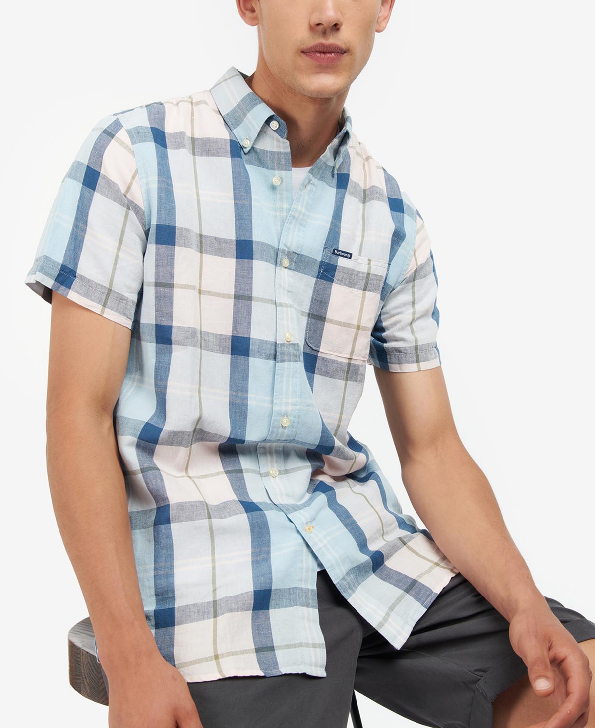 Barbour Angus Tailored Fit Plaid Short Sleeve Button-down Shirt In Pink Salt Tartan