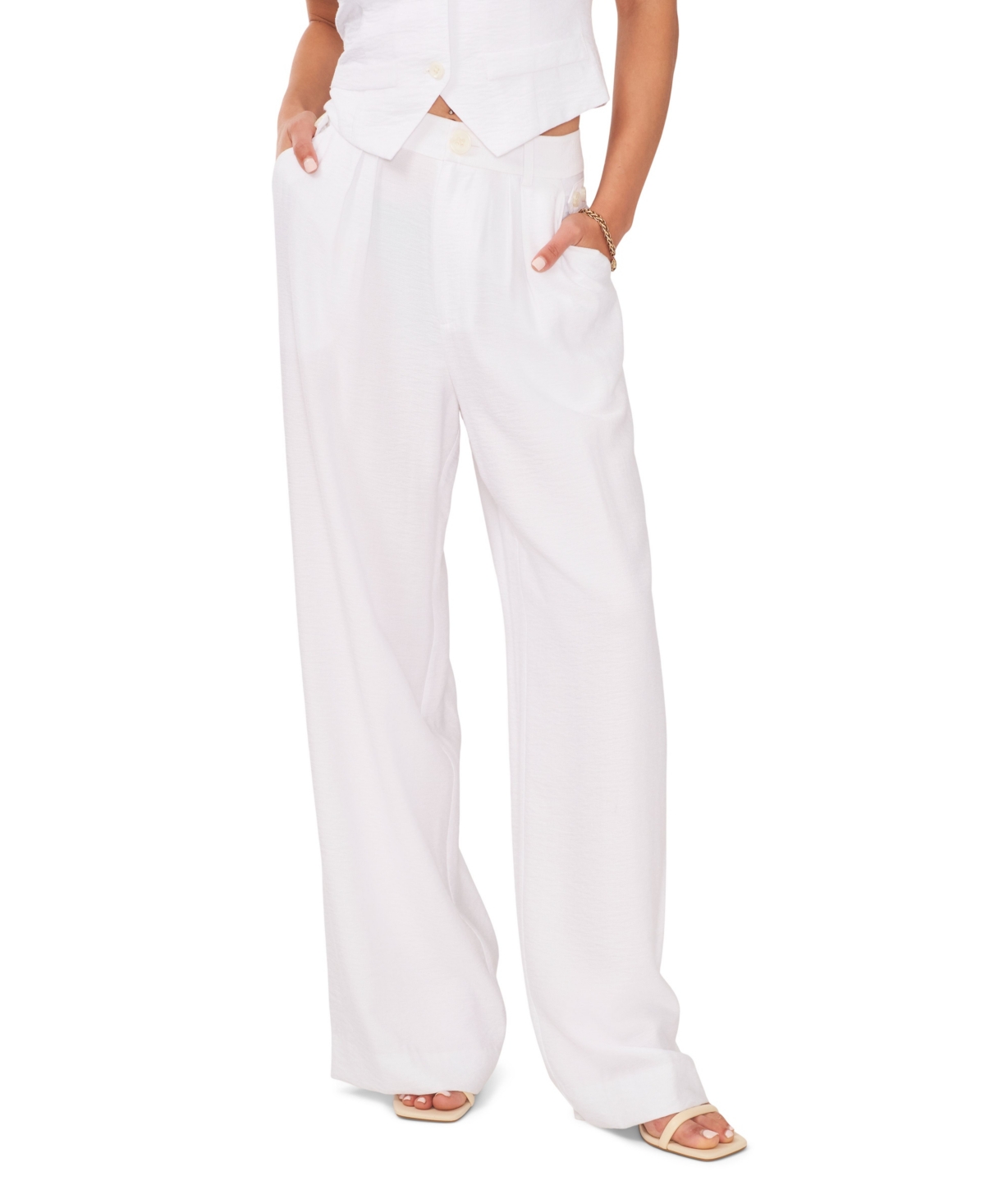 Shop 1.state Women's Button Detail Wide Leg Pants In Ultra White