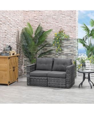 2-Piece Outdoor PE Rat Patio Corner Sofa Loveseat,