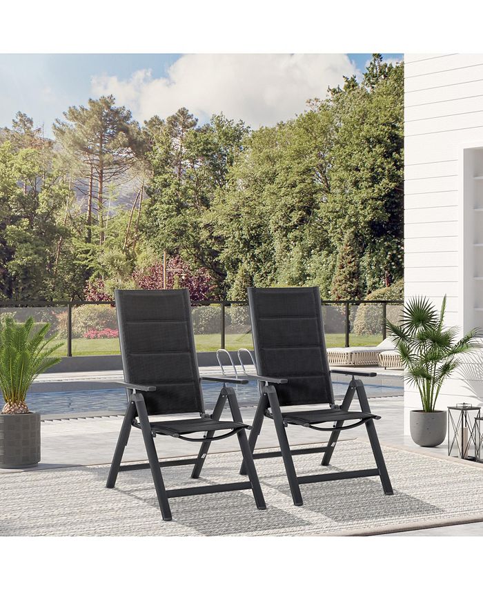 Outsunny 2 Piece Outdoor Patio Folding Chair Set, Portable Reclining