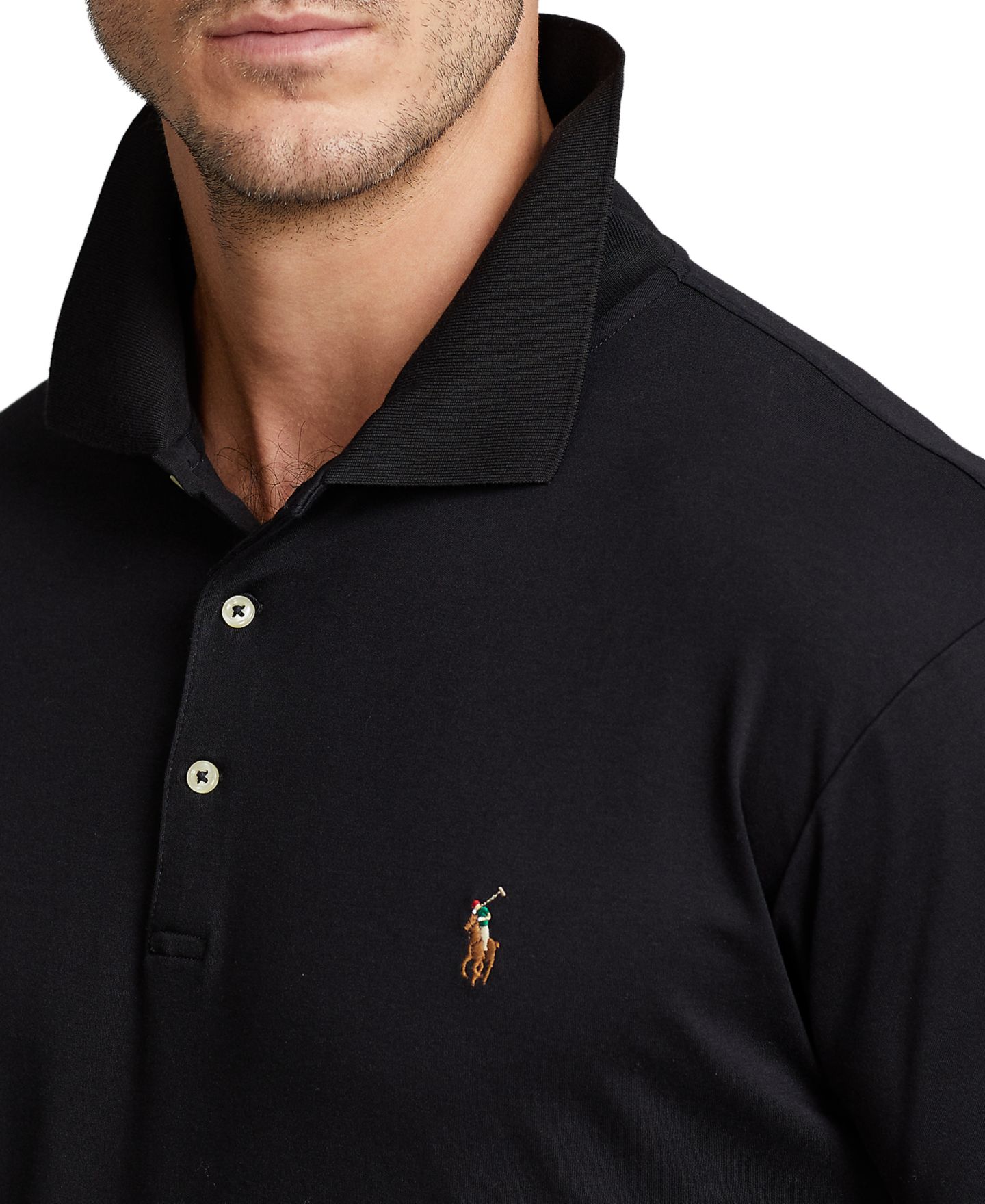 Мужское поло Polo Ralph Lauren Big & Tall Polo Shirt, цвет: Чёрный — фото 3