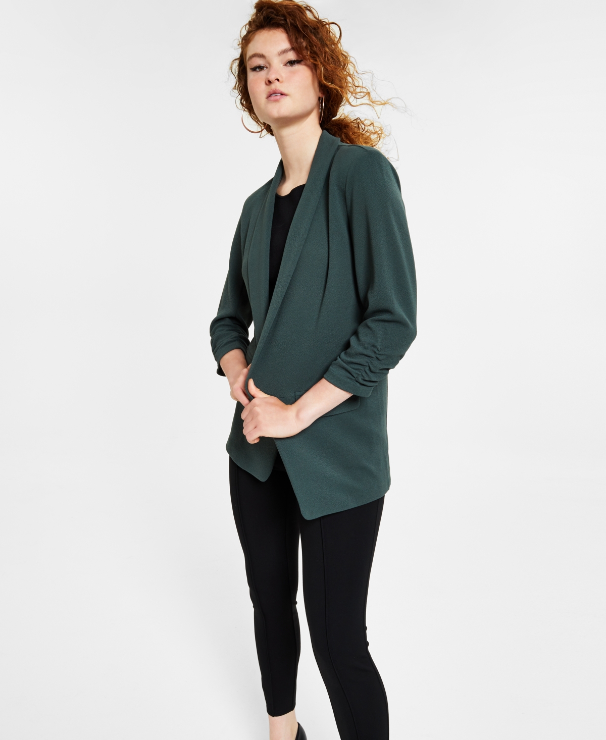 Bar Iii Women s Knit 3 4 Sleeve Boyfriend Blazer Created for Macy s Smart Closet