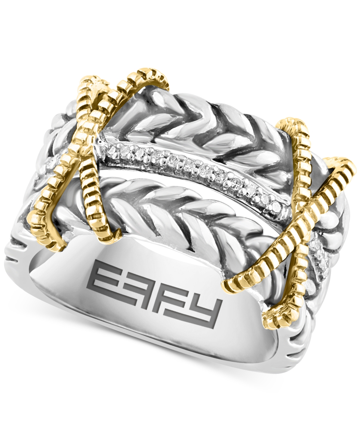 Effy Collection Effy Diamond X Statement Ring (1/10 Ct. T.w.) In Sterling Silver & 18k Gold-plate In K Yellow Gold Over Sterling Silver