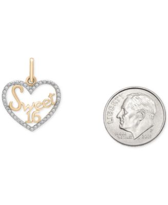 Diamond Sweet 16 Heart Charm Pendant (1/20 ct. t.w.) in 10k Gold, Created for Macy's