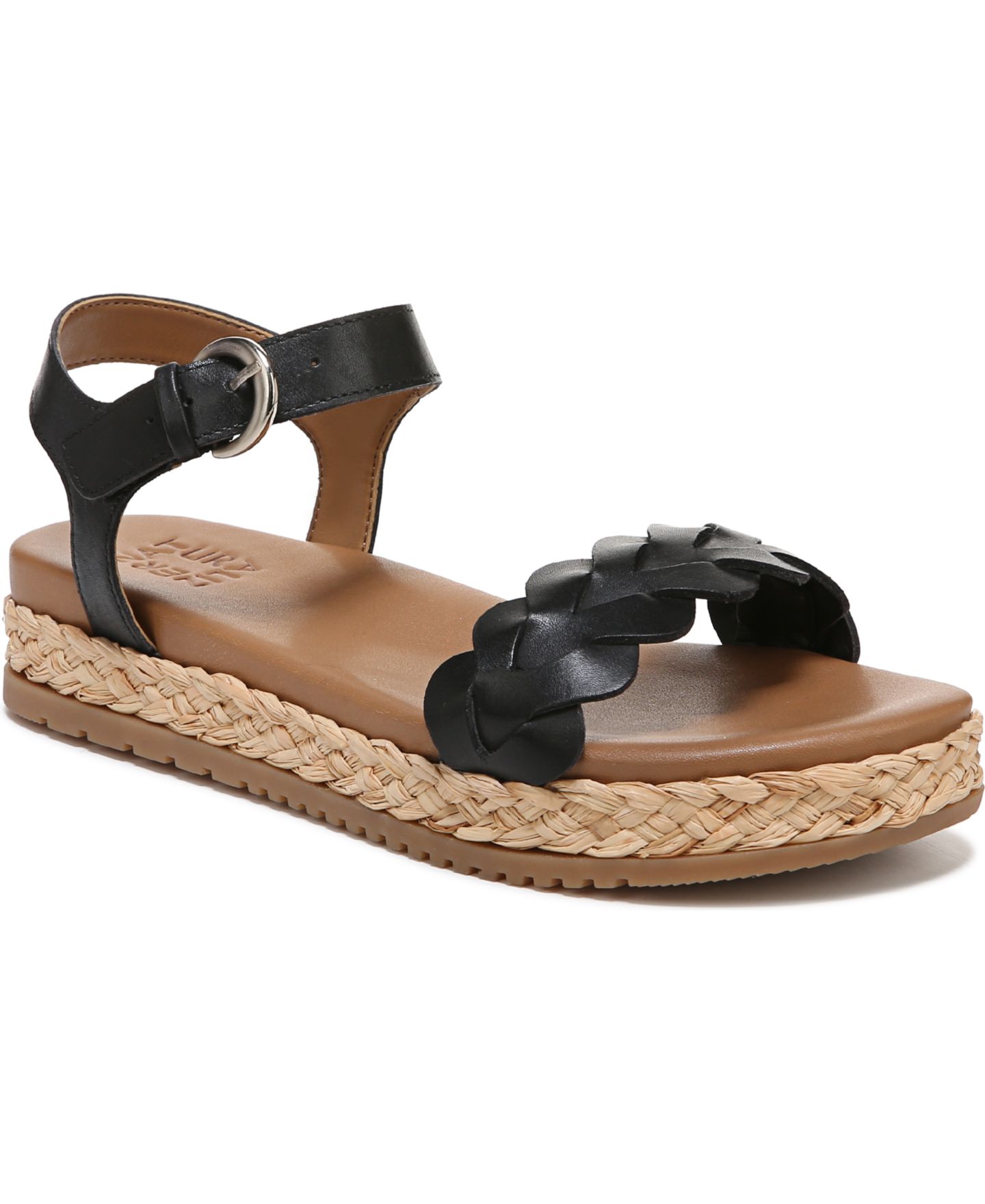 Женские сандалии Naturalizer Neila Open Round Toe Flatform, цвет: Чёрный кожаный — фото 1