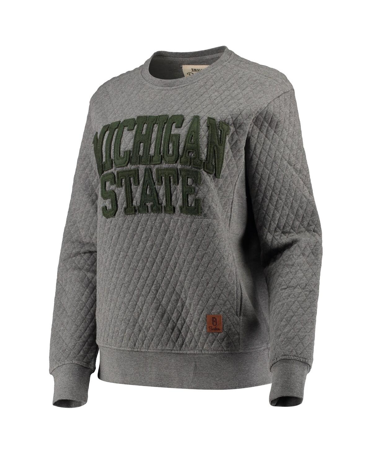 Shop Pressbox Women's  Heather Charcoal Michigan State Spartans Moose Quilted Pullover Sweatshirt
