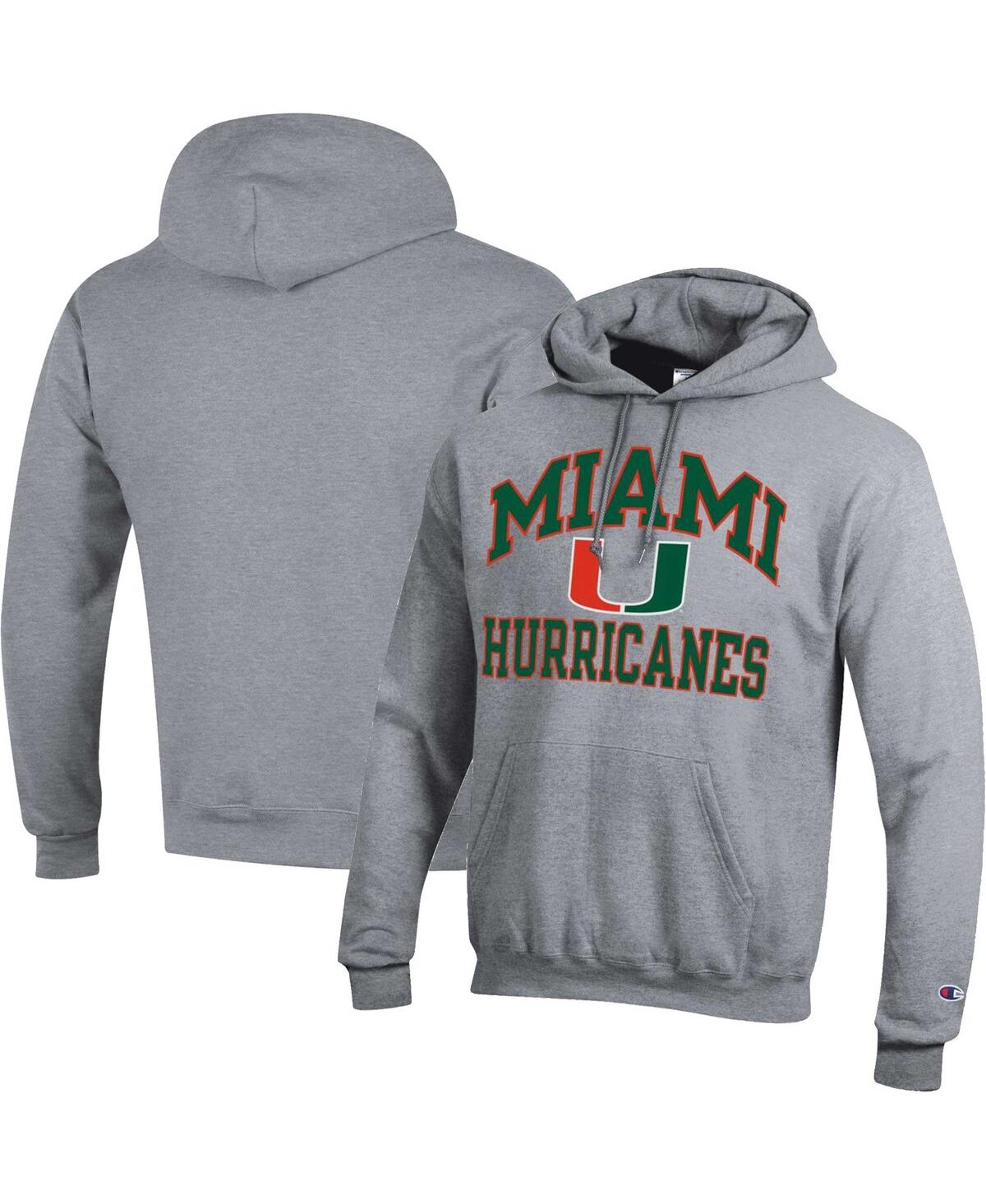 Champion Men's  Heather Gray Miami Hurricanes High Motor Pullover Hoodie In Heather Gray