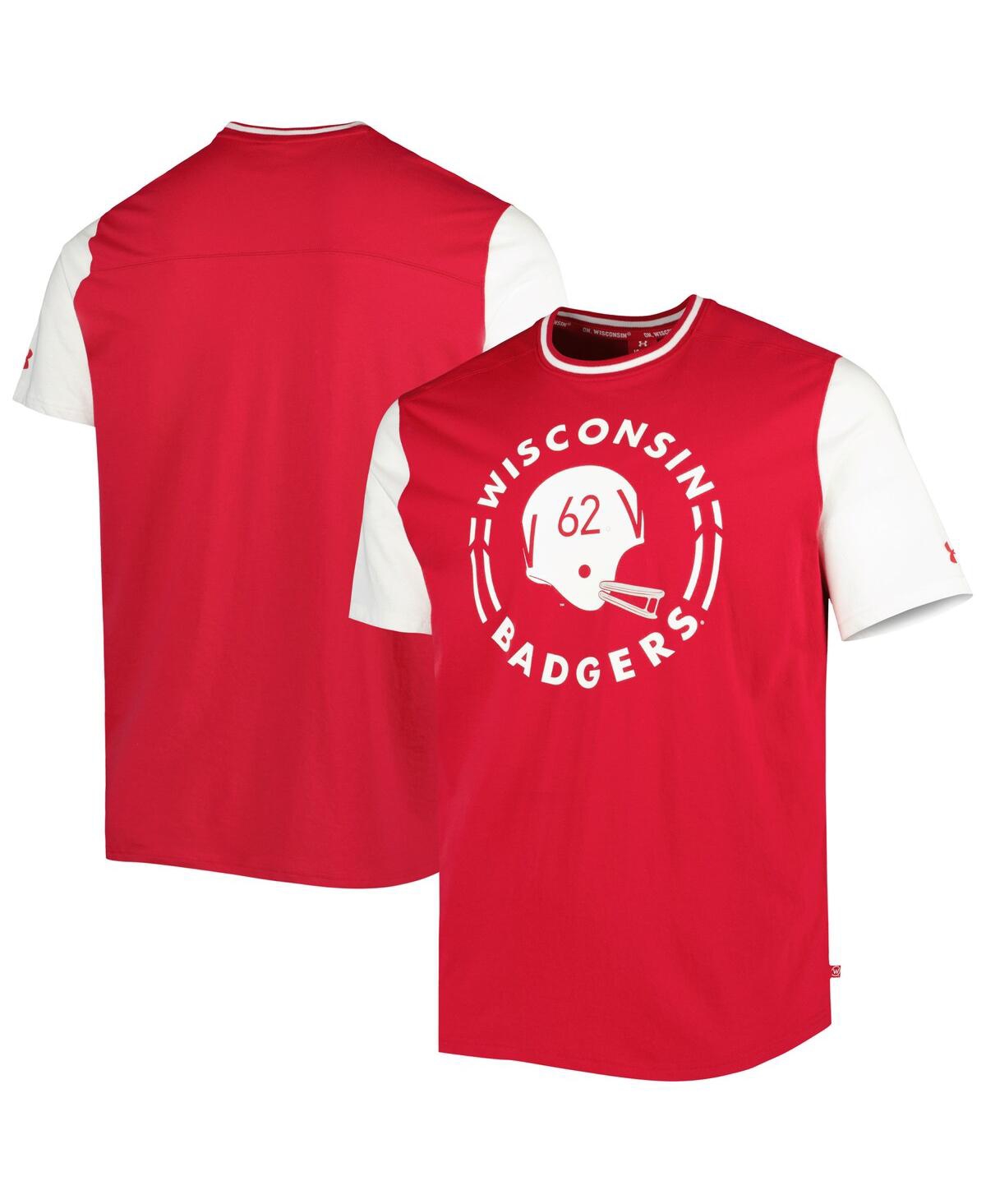 Shop Under Armour Men's  Red And White Wisconsin Badgers Iconic Block T-shirt In Red,white