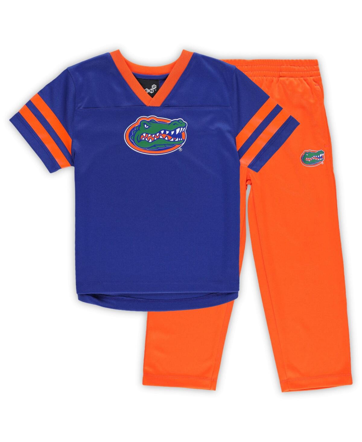 Outerstuff Babies' Toddler Boys And Girls Royal And Orange Florida Gators Red Zone Jersey And Pants Set In Royal,orange