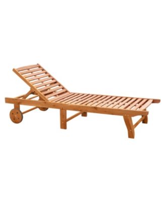 Outdoor Folding Chaise Lounge Chair Recliner with Wheels, Acacia Wood Frame - Teak Color