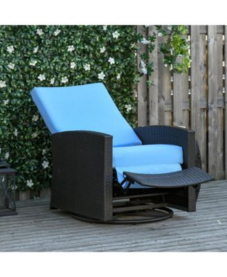 Outdoor Wicker Swivel Recliner Chair, Reclining Backrest, Lifting Footrest, 360° Rotating Basic, Water Resistant Cushions for Patio, Light Blue